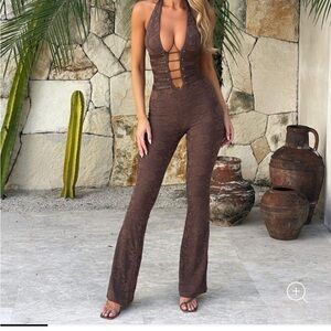 Chic Brown Lace-Up Jumpsuit